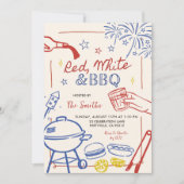 Rood, Wit en BBQ Memorial Day Uitnodiging (Voorkant)
