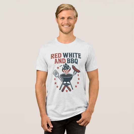 Rood, wit en BBQ Tri-Blend Shirt (Voorkant volledig)