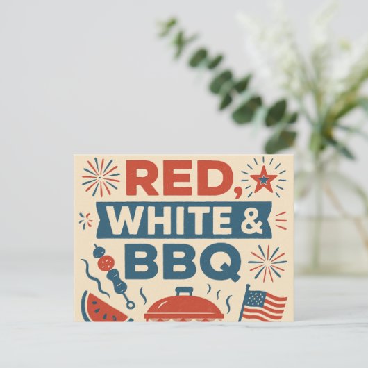 Rood, wit en BBQ Uitnodiging Briefkaart (Staand voorkant)