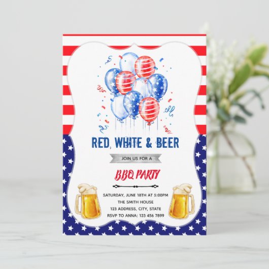 Rood wit en bier uitnodiging (Staand voorkant)