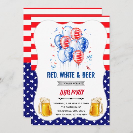 Rood wit en bier uitnodiging (Voorkant / Achterkant)