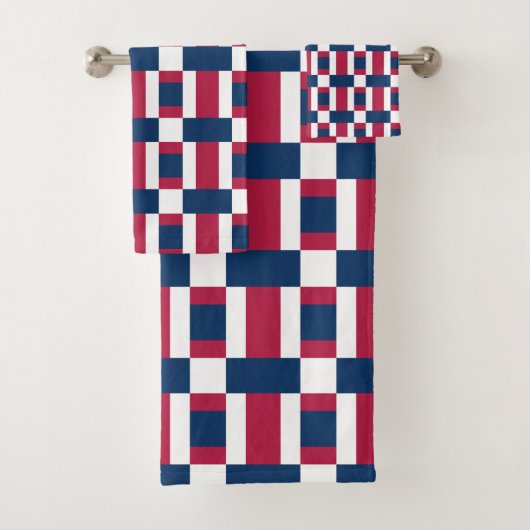Rood Wit En Blau Kleur Blok Print Bad Handdoek (Insitu)
