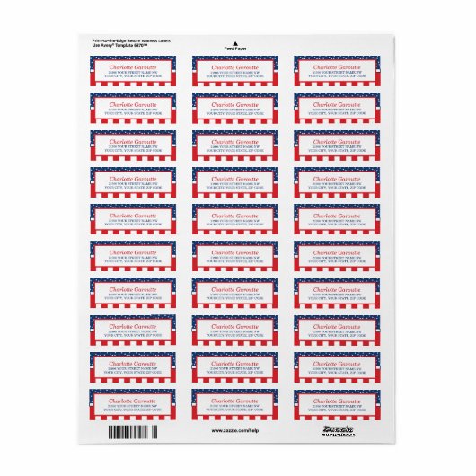 Rood, Wit en Blauw 4 juli adreslabel Etiket (Full Sheet)