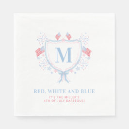 Rood, Wit en Blauw 4 juli BBQ Monogram Crest Servet