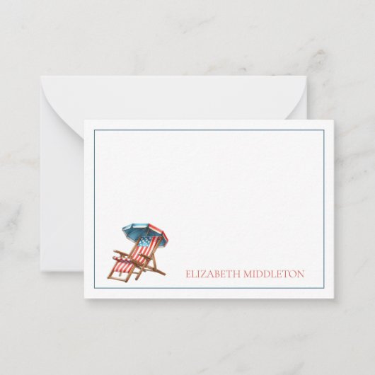Rood Wit en Blauw 4 juli Beach Chair Notitiekaartje (Voorkant)