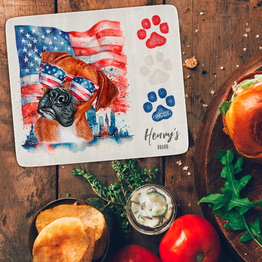 Rood Wit en Blauw 4 juli Boxer Amerikaanse Vlag Snijplank