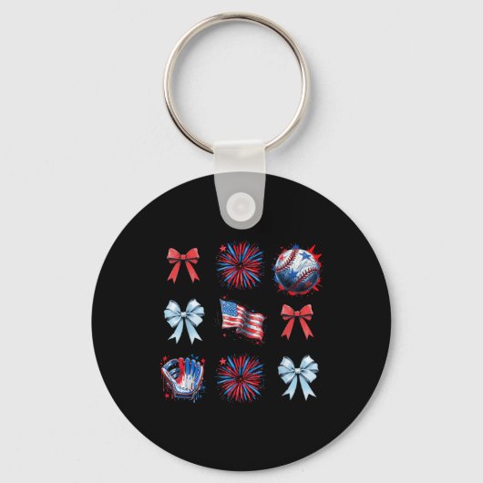 Rood Wit En Blauw 4 Juli Coquette Honkbal B Sleutelhanger (Voorkant)
