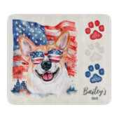 Rood Wit en Blauw 4 juli Grappige Corgi Hond Snijplank (Voorkant)