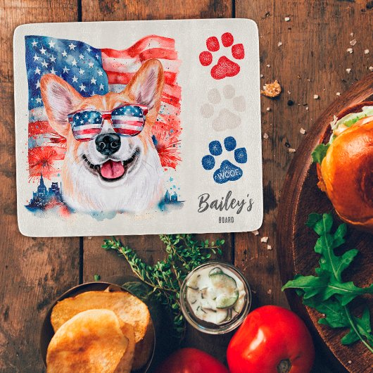 Rood Wit en Blauw 4 juli Grappige Corgi Hond Snijplank