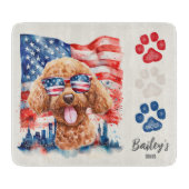 Rood Wit en Blauw 4 juli Grappige Poodle Hond Snijplank (Voorkant)
