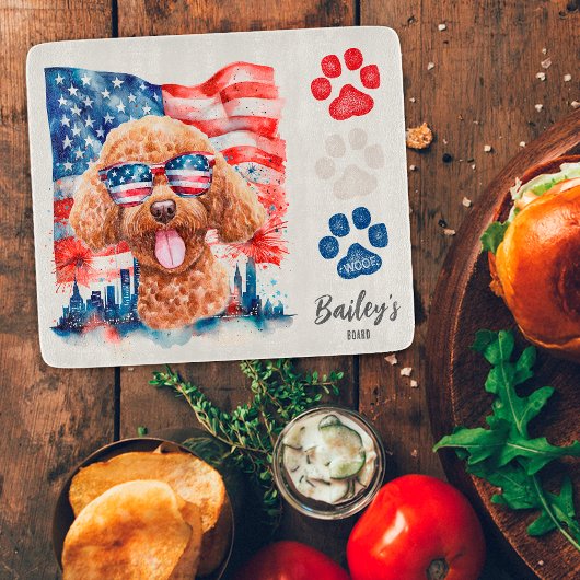 Rood Wit en Blauw 4 juli Grappige Poodle Hond Snijplank
