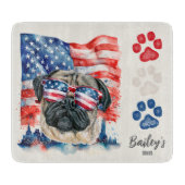 Rood Wit en Blauw 4 juli Grappige Pug Hond Snijplank (Voorkant)