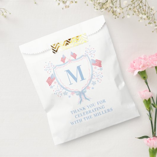 Rood, Wit en Blauw 4 juli Monogram Crest Bedankzakje (Gezegeld)