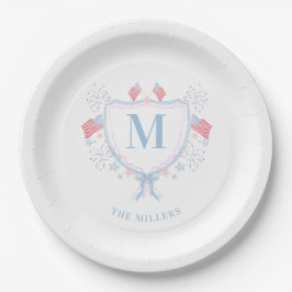 Rood, Wit en Blauw 4 juli Monogram Crest Papieren Bordje