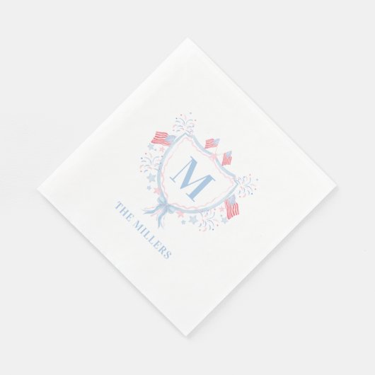 Rood, Wit en Blauw 4 juli Monogram Crest Servet (Hoek)