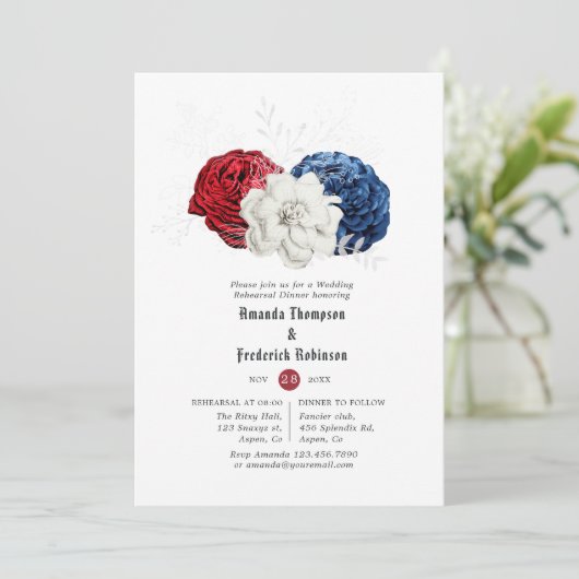 Rood wit en blauw 4 juli repetitie diner kaart (Staand voorkant)