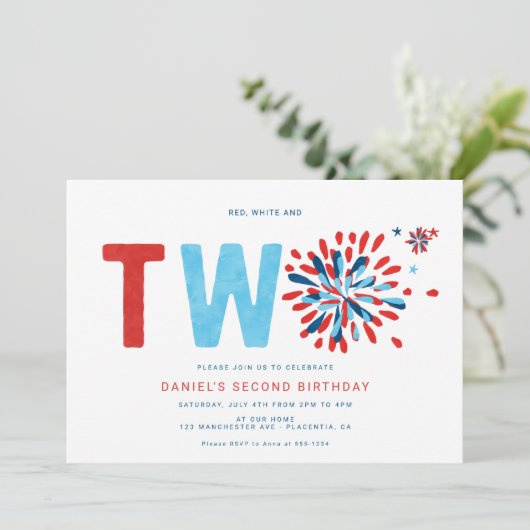 Rood wit en blauw 4 juli tweede verjaardag kaart (Staand voorkant)
