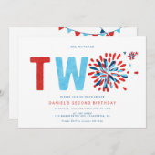 Rood wit en blauw 4 juli tweede verjaardag kaart (Voorkant / Achterkant)