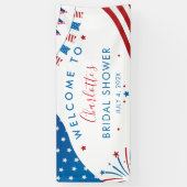 Rood Wit en Blauw 4 Juli Welkom Bruidsfeest Spandoek (Verticaal)