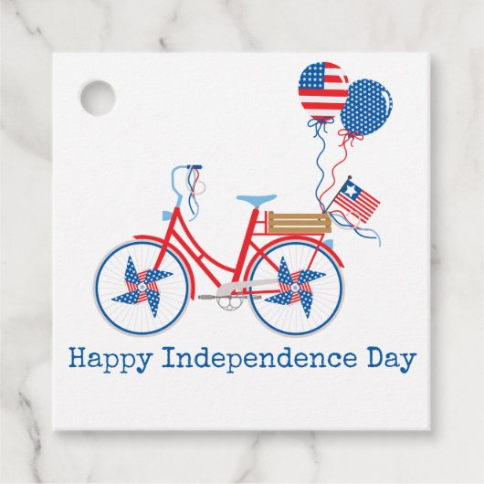 Rood Wit en Blauw 4 juli Whimsical Fiets  Bedankjes Labels (Voorkant)