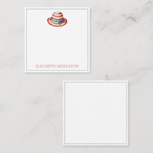 Rood Wit en Blauw 4 juli Zonnehoed Notitiekaartje (Voorkant / Achterkant)