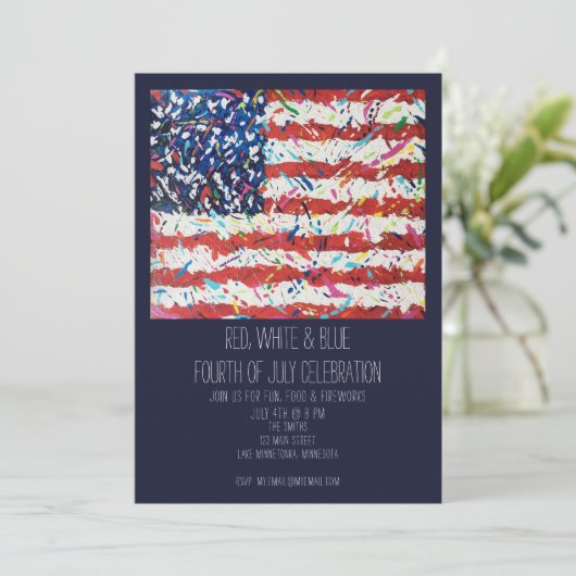 Rood, wit en blauw, 4e juli uitnodiging (Staand voorkant)