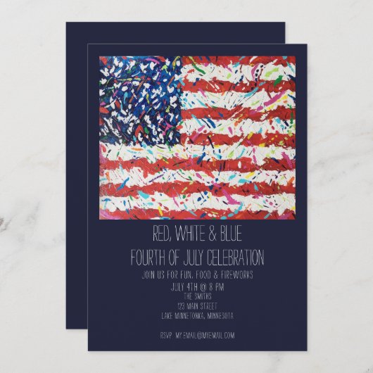 Rood, wit en blauw, 4e juli uitnodiging (Voorkant / Achterkant)