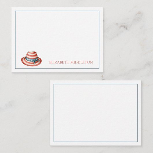 Rood Wit en Blauw 4th van Juli Sunhat Notitiekaartje (Voorkant / Achterkant)