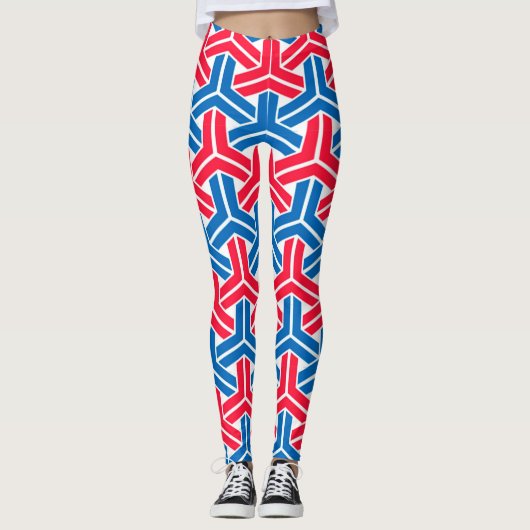 Rood wit en blauw abstract geometrisch patroon leggings (Voorkant)