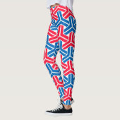 Rood wit en blauw abstract geometrisch patroon leggings (Links)