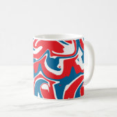 Rood wit en blauw abstract patroon koffiemok (Voorkant rechts)