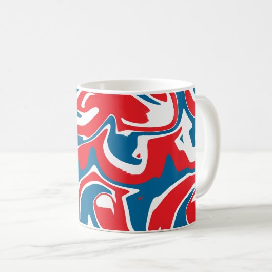 Rood wit en blauw abstract patroon koffiemok (Voorkant rechts)