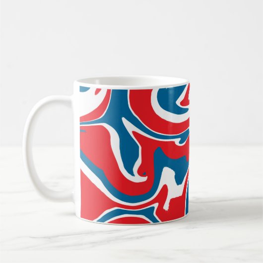 Rood wit en blauw abstract patroon koffiemok (Links)
