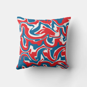Rood wit en blauw abstract patroon kussen