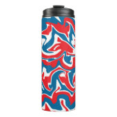 Rood wit en blauw abstract patroon thermosbeker (Voorkant)