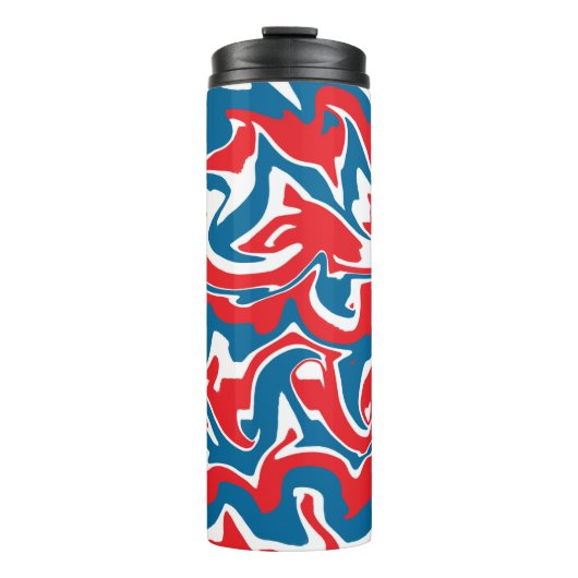 Rood wit en blauw abstract patroon thermosbeker (Voorkant)