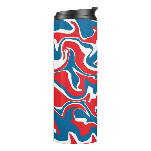 Rood wit en blauw abstract patroon thermosbeker (Gedraaid links)
