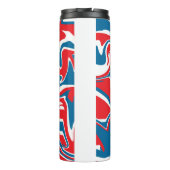 Rood wit en blauw abstract patroon thermosbeker (Achterkant)