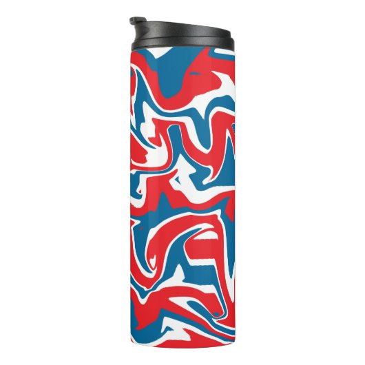 Rood wit en blauw abstract patroon thermosbeker (Geroteerd rechts)