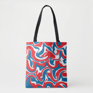 Rood wit en blauw abstract patroon tote bag