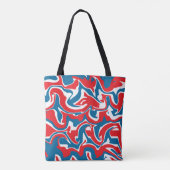 Rood wit en blauw abstract patroon tote bag (Achterkant)
