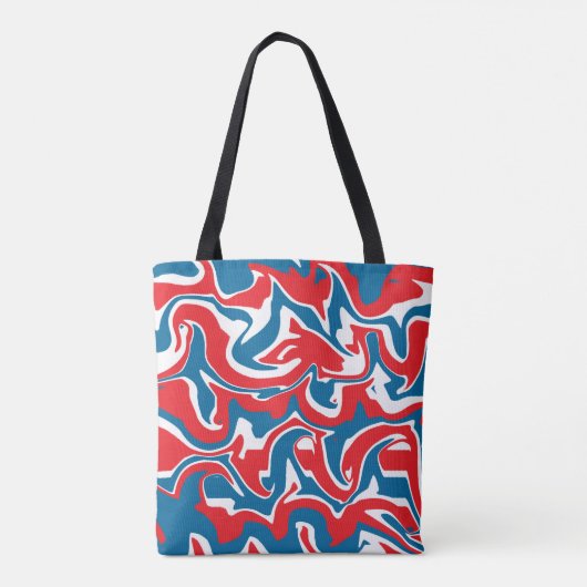 Rood wit en blauw abstract patroon tote bag (Achterkant)