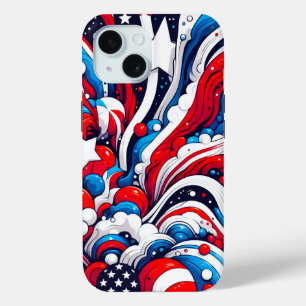 Rood, Wit en Blauw Abstract US Flag Patriottisch iPhone 15 Case