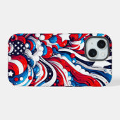 Rood, Wit en Blauw Abstract US Flag Patriottisch iPhone 15 Case (Achterkant horizontaal)