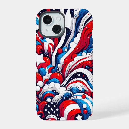 Rood, Wit en Blauw Abstract US Flag Patriottisch iPhone 15 Case (Achterkant)