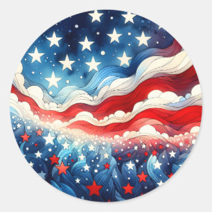 Rood, Wit en Blauw Abstract US Flag Patriottisch Ronde Sticker