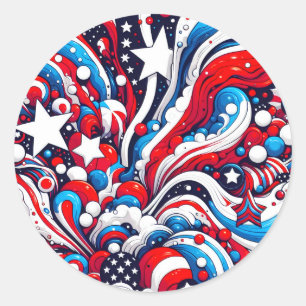 Rood, Wit en Blauw Abstract US Flag Patriottisch Ronde Sticker