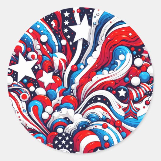 Rood, Wit en Blauw Abstract US Flag Patriottisch Ronde Sticker (Voorkant)