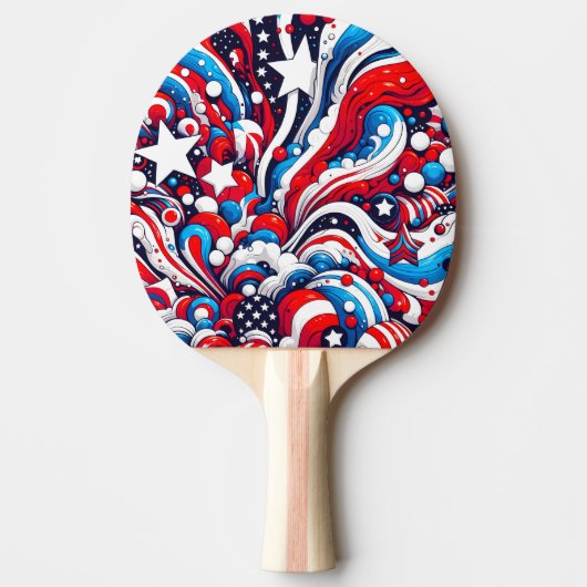 Rood, Wit en Blauw Abstract US Flag Patriottisch Tafeltennisbatje (Voorkant)