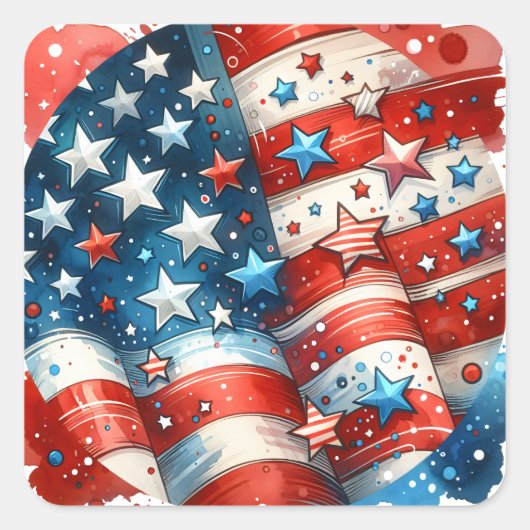 Rood, Wit en Blauw Abstract US Flag Patriottisch Vierkante Sticker (Voorkant)